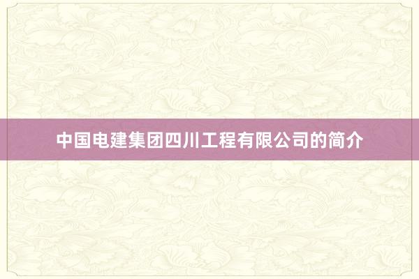 中国电建集团四川工程有限公司的简介